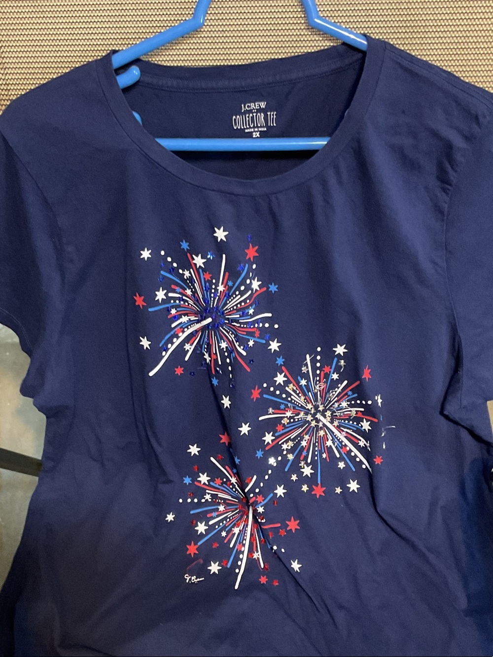 J. Crew Navy Tee with Red, White & Blue Firework Print short set
